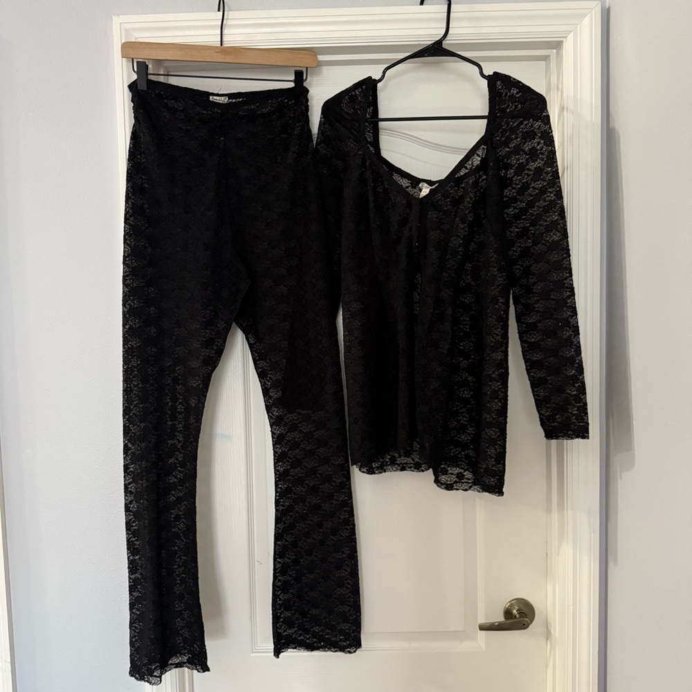 FREE PEOPLE Stretchy Lace Pants & Top Set Goth Grunge Black Size Small